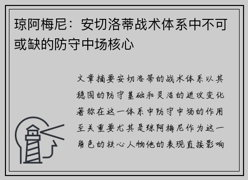 琼阿梅尼：安切洛蒂战术体系中不可或缺的防守中场核心