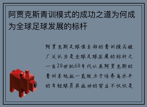 阿贾克斯青训模式的成功之道为何成为全球足球发展的标杆